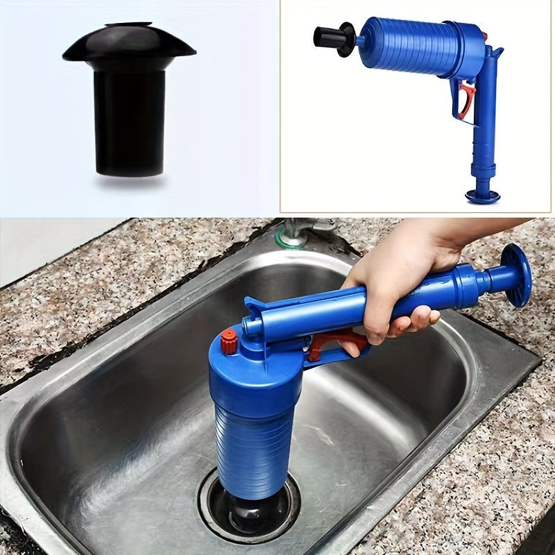 1 Set Toilet Plunger, Drain Clog Remover Tool With 4 Sized Suckers, High Pressure Air Drain Blaster Gun, Tub Drain Cleaner Opener, Sink Plunger For Bathroom Kitchen Bathtub Toilet Floor Drain Clogged