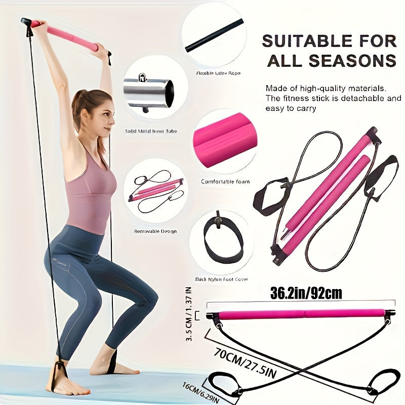 1pc Pilates Bar Kit With Resistance Bands, Stainless Steel Exercise Stick, For Women & Men, Home Gym Workouts Squat Yoga Pilates & Body Shaping