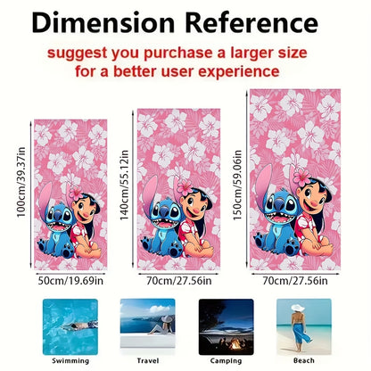 1pc Lilo & Stitch Beach Towel - Pink Floral Design, Soft Microfiber, Perfect for Yoga, Travel, Swimming, Beach, Fitness, Camping, Bathroom - Ideal Valentine'S Day & Birthday Gift, Beach Accessories | Playful Design | Durable