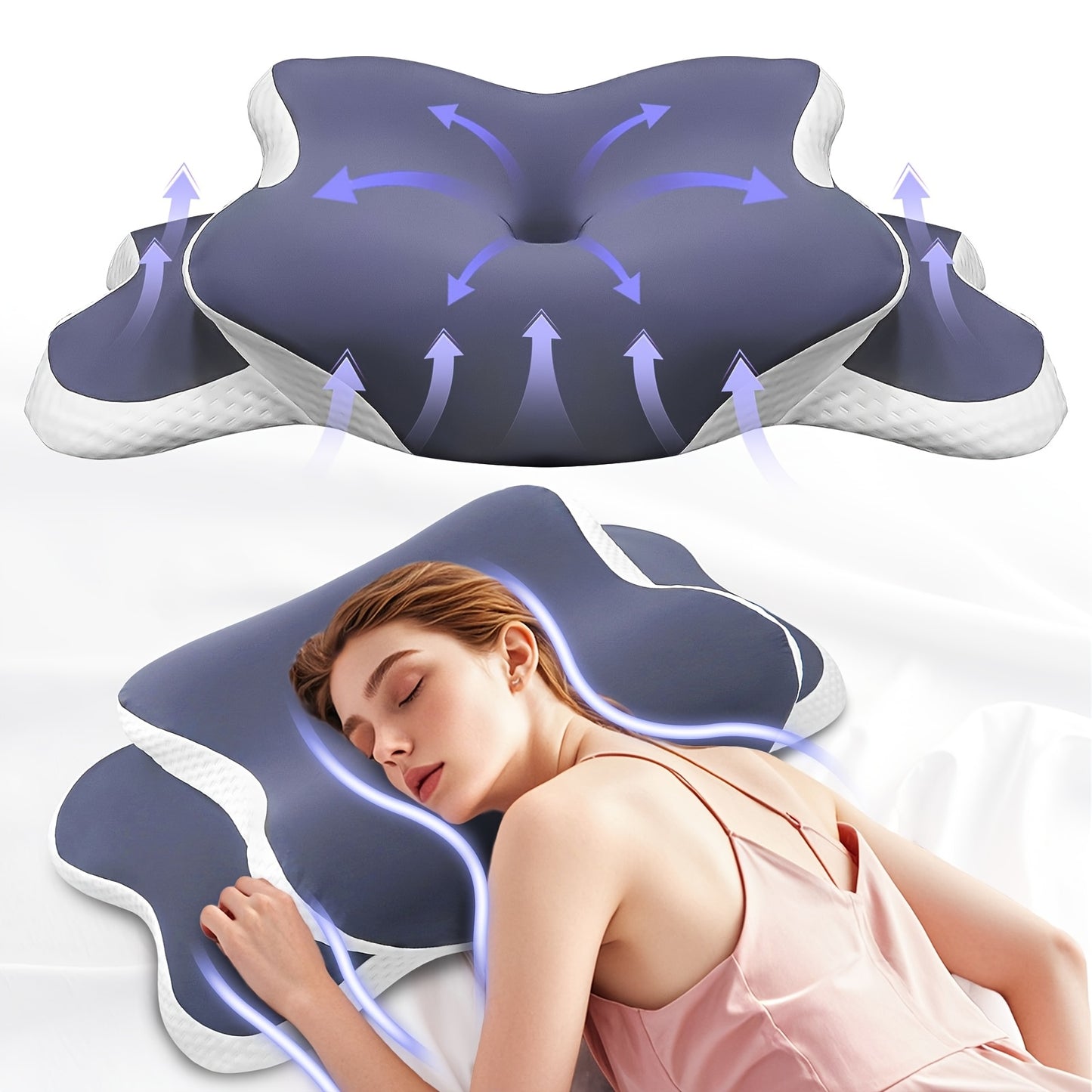 Ergonomic Butterfly-Shaped Pillow in Purple - Breathable Mesh Fabric, Ideal for Side, Back &amp; Stomach Sleepers, Neck Support, Perfect Gift for Middle-Aged