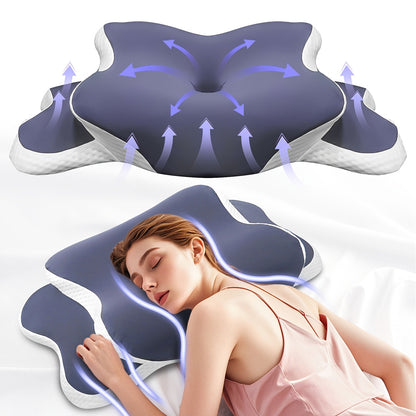 Ergonomic Butterfly-Shaped Pillow in Purple - Breathable Mesh Fabric, Ideal for Side, Back &amp; Stomach Sleepers, Neck Support, Perfect Gift for Middle-Aged