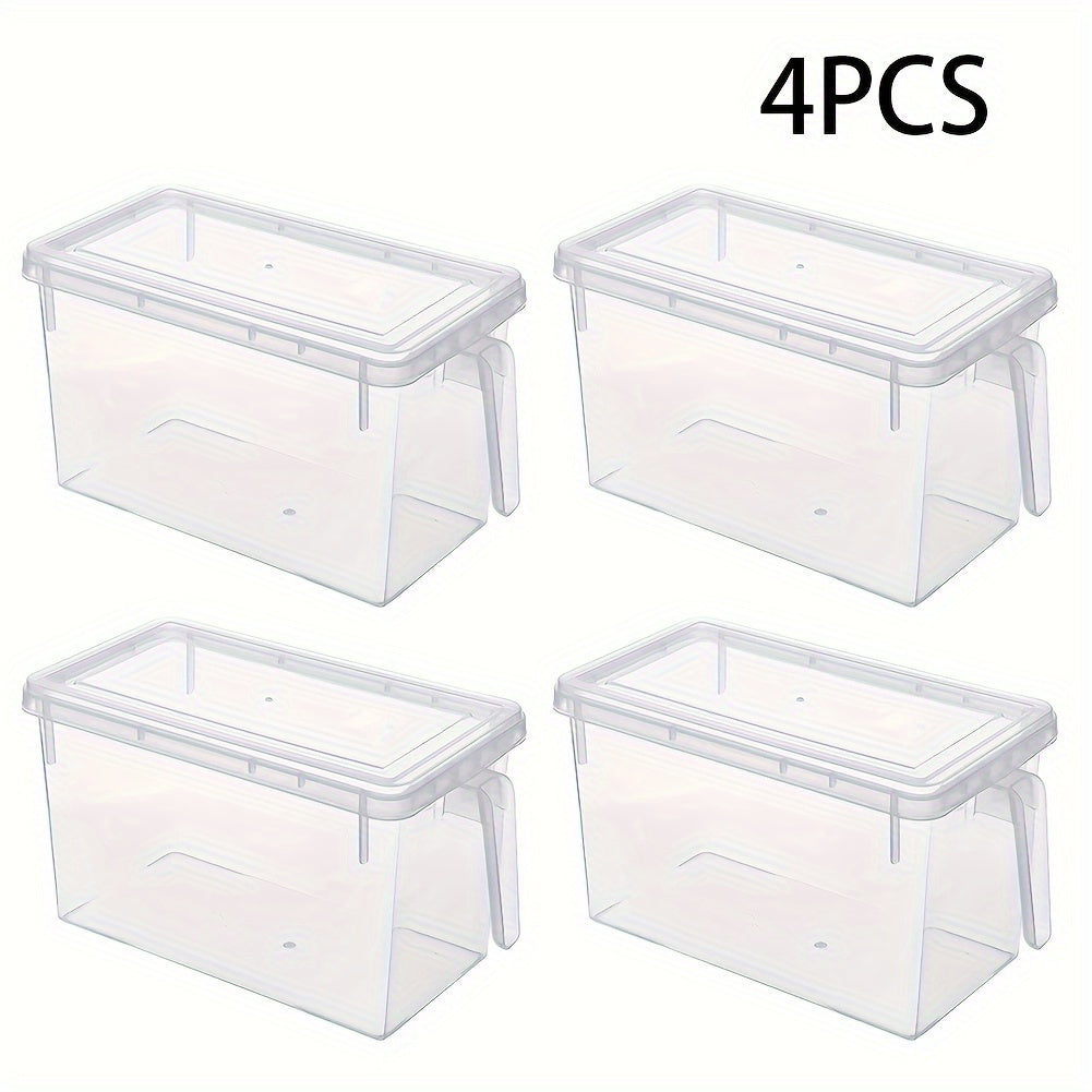 4pcs Set Transparent Refrigerator Food Storage Containers with Handles, Lids, and Rack Basket - Valentine's Day Gift Holiday Present Guide