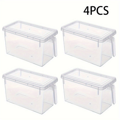 4pcs Set Transparent Refrigerator Food Storage Containers with Handles, Lids, and Rack Basket - Valentine's Day Gift Holiday Present Guide