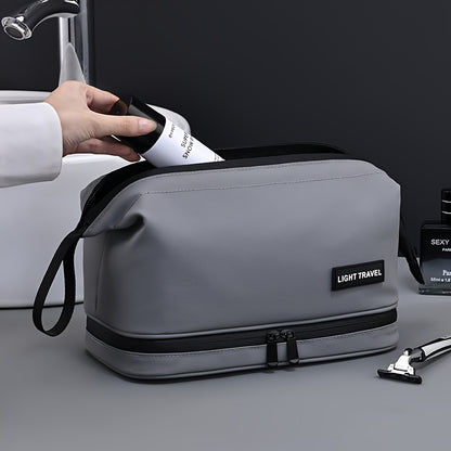 Men's double-layer zipper toiletry bag, large capacity travel storage makeup bag, portable makeup storage bag