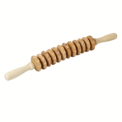 1pc Wooden Body Massage Roller, Anti-Cellulite Trigger Point Muscle, with Non-slip Handle and Grooved Gear, for Arm, Leg, Thigh, Glute and Bac