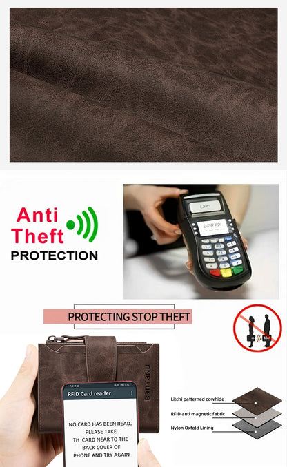 BANYANU Vintage Genuine Leather Wallet for Men - RFID Blocking, 17 Card Slots, Zippered Coin Pocket &amp; Independent Card Holder, Brown, Perfect Father'S Day Gift, Secure Card Storage | Vintage Wallet | Durable Zipper Closure, B