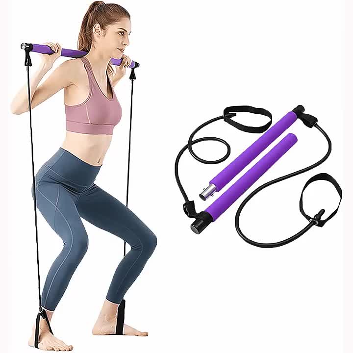 1pc Pilates Bar Kit With Resistance Bands, Stainless Steel Exercise Stick, For Women & Men, Home Gym Workouts Squat Yoga Pilates & Body Shaping