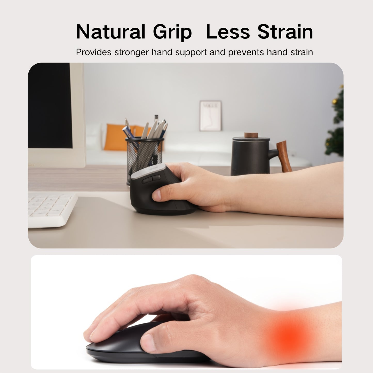 2.4GHz Wireless Vertical Mouse with Visible Battery Display, 6 Keys, Ergonomic Design, Plug and Play for Office and Study