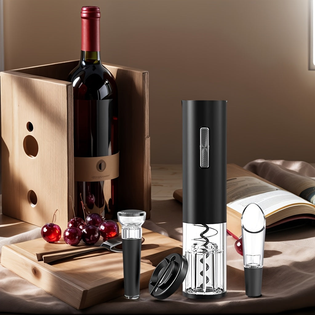 USB Rechargeable Wine Bottle Opener Set | Fully Automatic Spiral Corkscrew + Foil Cutter + Vacuum Stopper + Pourer | Quick Cork Removal Without Jamming | Recommended for Home Parties | Compatible with Wine/Champagne/Soda | Ki