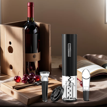 USB Rechargeable Wine Bottle Opener Set | Fully Automatic Spiral Corkscrew + Foil Cutter + Vacuum Stopper + Pourer | Quick Cork Removal Without Jamming | Recommended for Home Parties | Compatible with Wine/Champagne/Soda | Ki