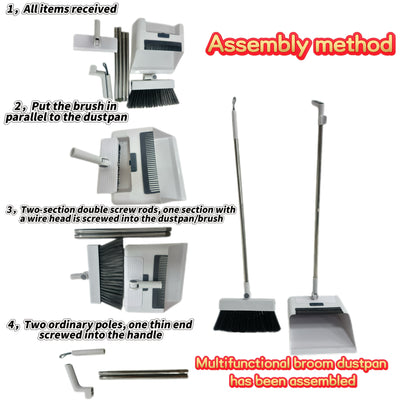 4-in-1 Foldable Broom and Dustpan Set - Durable Plastic, Easy Storage Design for Home Cleaning - Ideal for Kitchen, Bathroom, Bedroom Floors - Includes Water Squeegee, No Broom Required, Broo