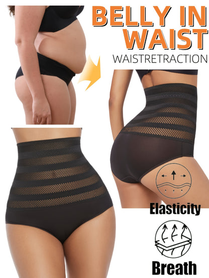 1pc Women's High-Waisted Tummy Control Butt-Lifting Shaping Underwear - Breathable Mesh Panels, Elastic Waistband, Plus Size 0XL-4XL, Seamless Black Panty for Everyday & Wear, Tummy Control Underwear, Highelasticity Material