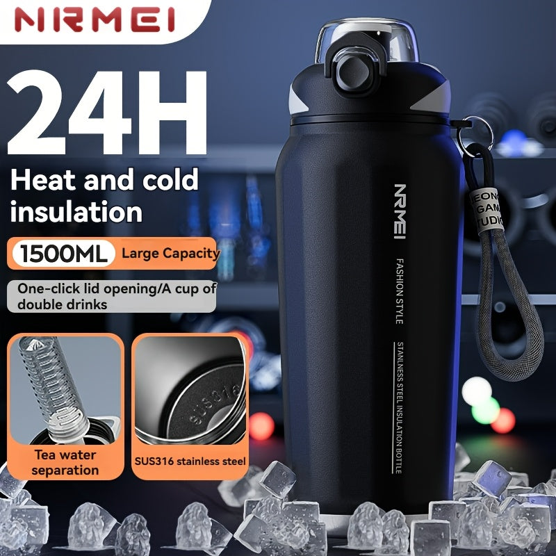 A 1500Ml Stainless Steel Thermos That Keeps Drinks Cold for 24 Hours, Is Leak-Proof, And Free of BPA, Featuring a Portable Handle. It'S an Ideal Gift for Outdoor Activities, Camping, Hiking, And Perfect for Valentine'S Day, M