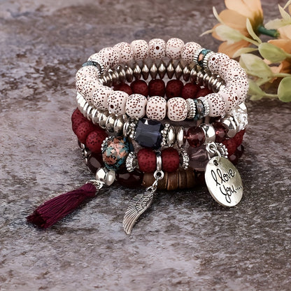 4pcs Bohemian Ethnic Style Winged Tassel Beaded Bracelets, Women's Fashion Jewelry, Versatile for Casual Attire and Perfect Holiday Gift for Girlfriend or Wife!