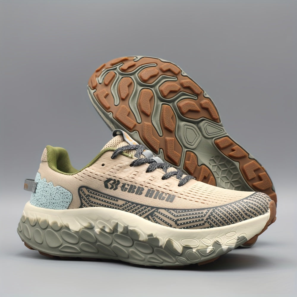 Men'S Casual Sports Shoes, Low Top Lace Up Fabric Upper, Rubber MD Sole, Breathable, Anti-Slip, Comfortable, Lightweight, Shock Absorption, Round Toe, Stripes Pattern, for Outdoor Running, Hiking, Daily Wear, Spring/Summer