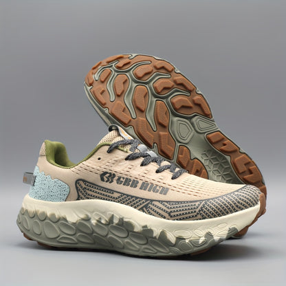 Men'S Casual Sports Shoes, Low Top Lace Up Fabric Upper, Rubber MD Sole, Breathable, Anti-Slip, Comfortable, Lightweight, Shock Absorption, Round Toe, Stripes Pattern, for Outdoor Running, Hiking, Daily Wear, Spring/Summer