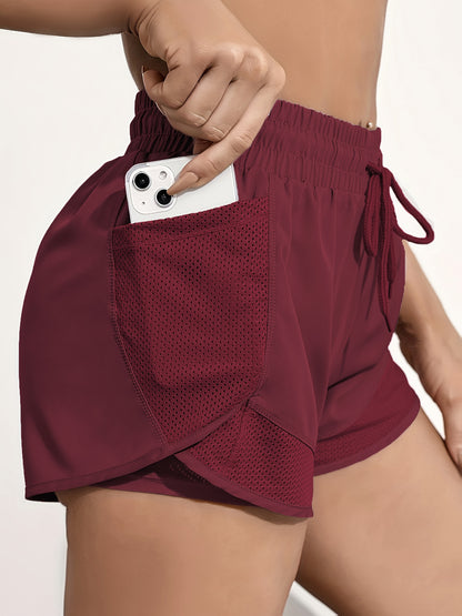 Women's 2-in-1 Yoga Shorts With Quick-Drying Fabric And Mesh Pockets For Casual Fitness And Gym Workouts