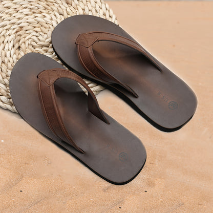 Sandálias tipo slide para homem estilosas - Sola antiderrapante em tecido, castanha com detalhes em preto, material EVA confortável para uso interior e exterior.