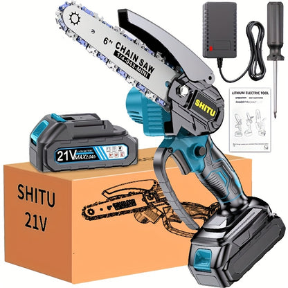 2025 New Cordless Mini Chainsaw, Lightweight and Portable Electric Tree Trimmer, Equipped with Splash Guard, Safety Lock, Rechargeable Battery and Safe Finishing, Can Quickly Cut Tree Branches, Yards, Houses and