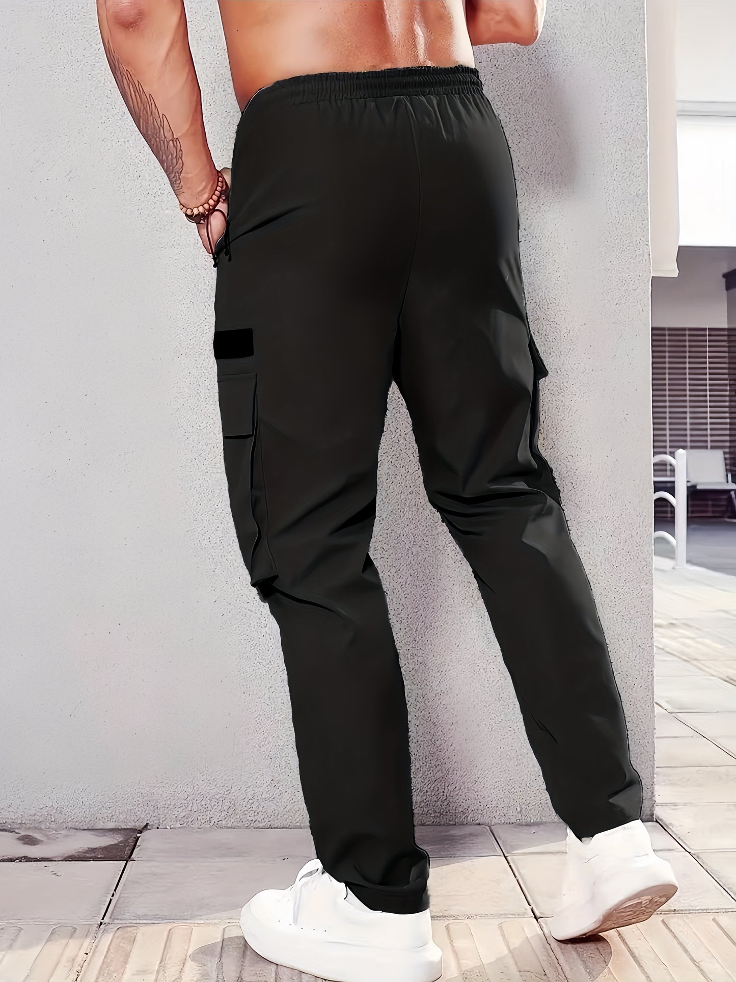 Men's Heavy-Duty Work Pants - Loose-Fit Cargo Trousers with Multiple Utility Pockets, Elastic Waistband, Non-Stretch Fabric for Construction, Outdoor, Everyday Casual - Black Pants (Machine Washable), Outdoor Activities, Func
