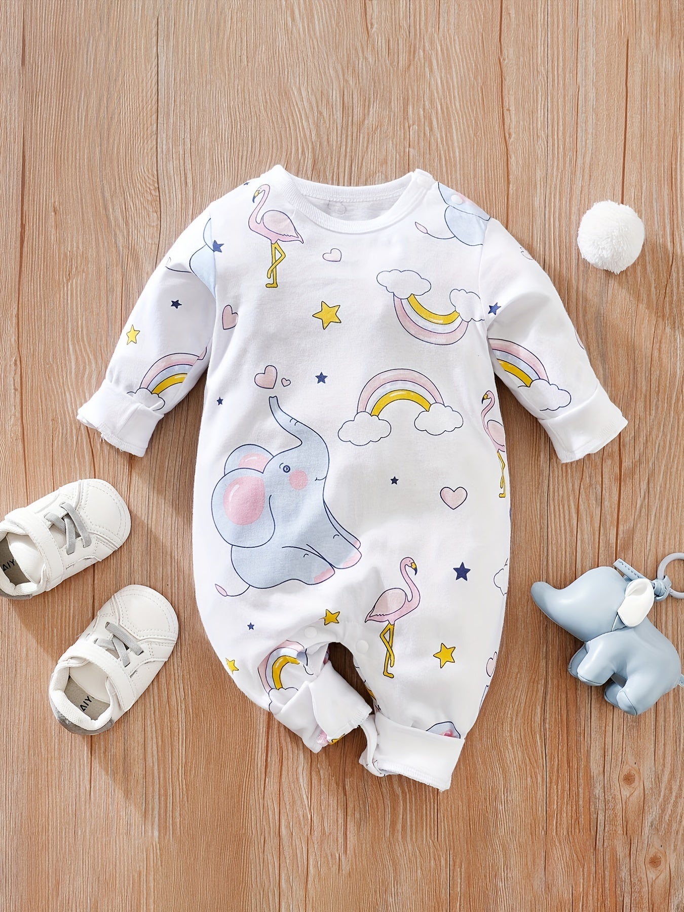 Macacão de manga comprida com gola redonda para bebé com estampado fofo de coala de desenho animado