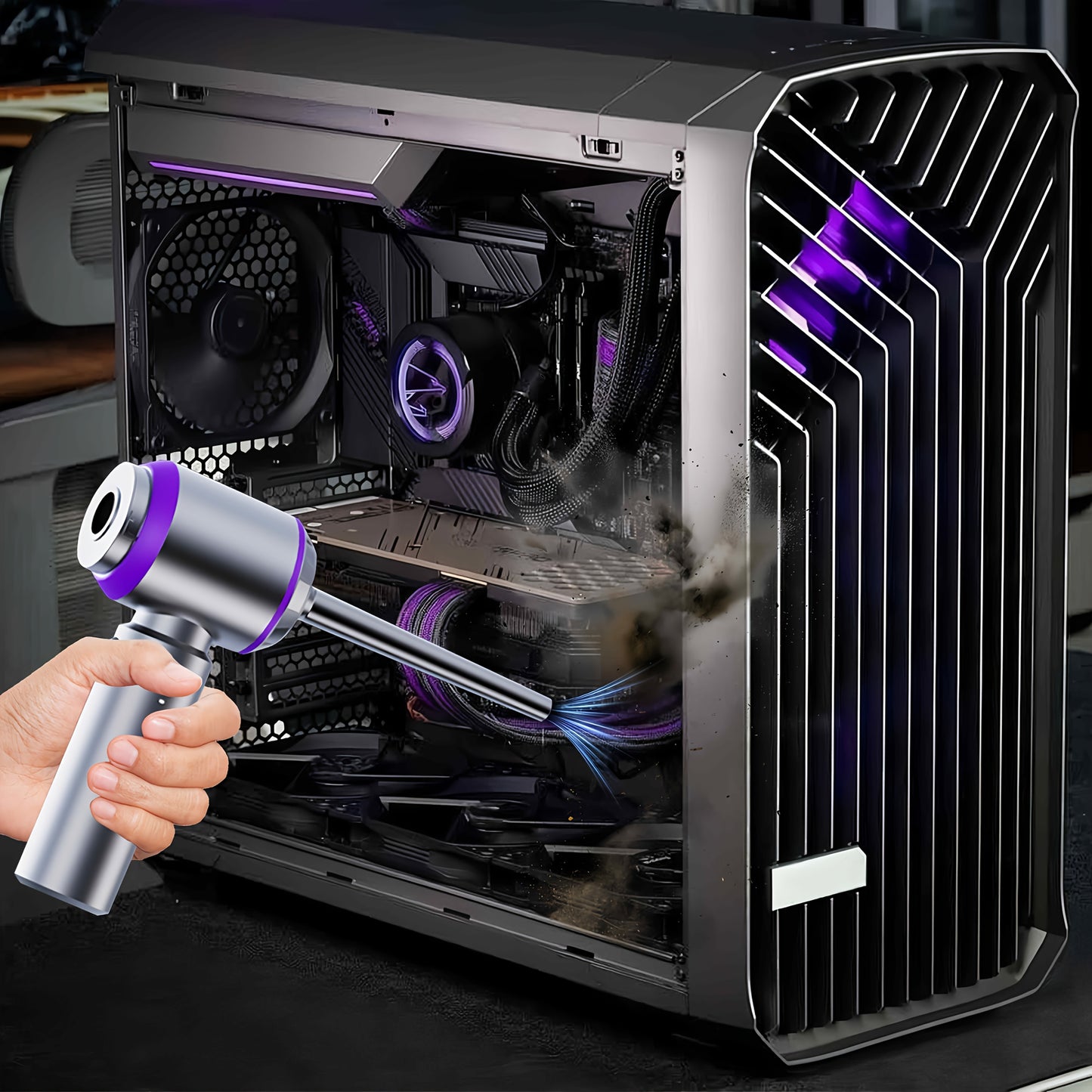 Aspirador portátil sem fios de alta potência 20000PA, mini aspirador 4 em 1 com compressor, soprador de ar e bomba, com motor sem escovas, ideal para carro, casa, escritório, campismo e limpeza de pó de teclados de computador e portáteis.