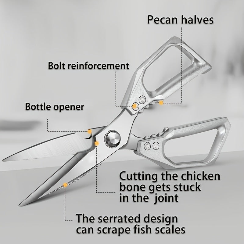 1/2 Stainless Steel Kitchen Shears, Chicken Bone Clippers, Ultra Sharp Heavy-Duty Corrosion-Resistant Poultry Scissors with Multi-Purpose Meat Cutting Blade for Easy, Chicken Meat And Bone Cutting - Rustproof Coating