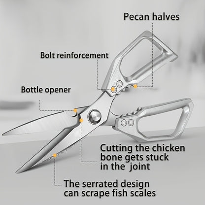1/2 Stainless Steel Kitchen Shears, Chicken Bone Clippers, Ultra Sharp Heavy-Duty Corrosion-Resistant Poultry Scissors with Multi-Purpose Meat Cutting Blade for Easy, Chicken Meat And Bone Cutting - Rustproof Coating
