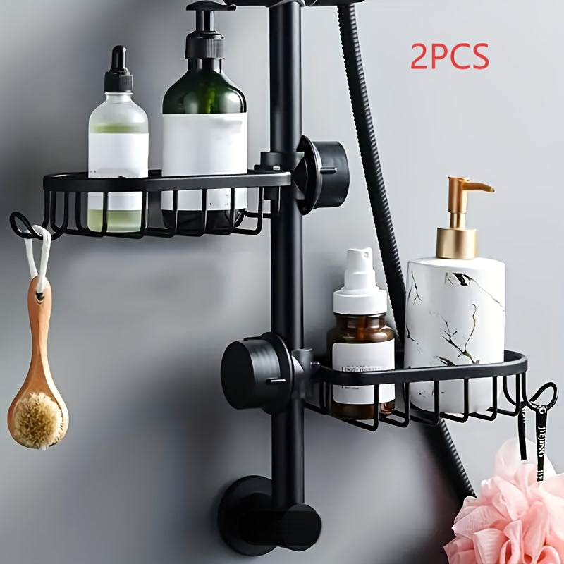 2pcs Aluminum Shower Caddy - Sturdy &amp; Easy to Install with Hooks, Suitable for Shampoo, Body Wash, Sponge Brush - Modern Style, Rust-Resistant Material, Bathroom Accessory