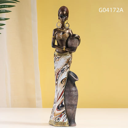 Vintage Afro-Chic Resin Woman Bust Ornamental Sculpture