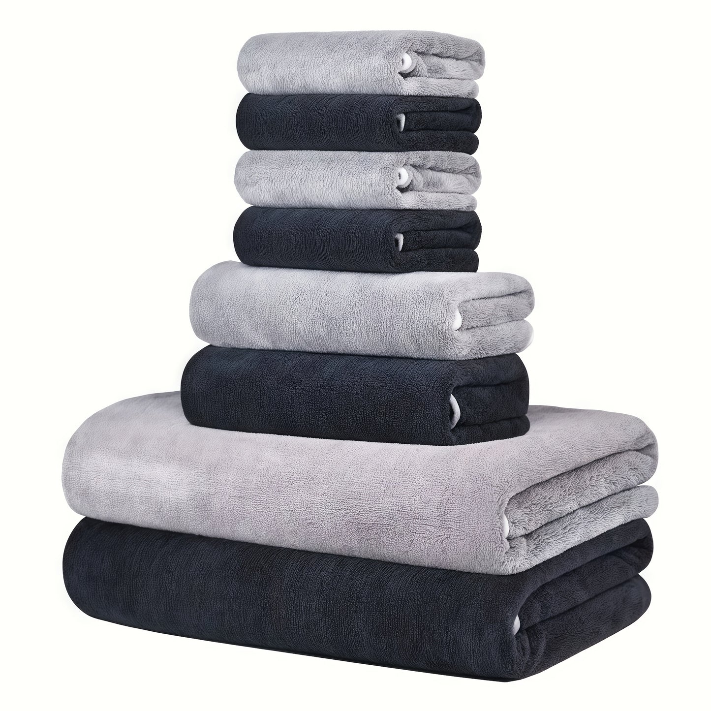 8-Pack Super Soft Coral Fleece Bath Towel Set, 2 Bath Towels 68.58 X 139.7 cm, 2 Washcloths 34.8 X 76.2 cm, 4 Square Towels 34.8 X 34.8 cm, Quick Drying, Highly Absorbent And Lightweight, Towel Bathroom Towel Set