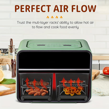 11pcs Air Fryer Accessories Kit - Perfect for Ninja Dual&Tower Air Fryer, Includes 2 Reusable Liners, 2 Racks, 4 Skewers, Silicone Gloves & Brush!