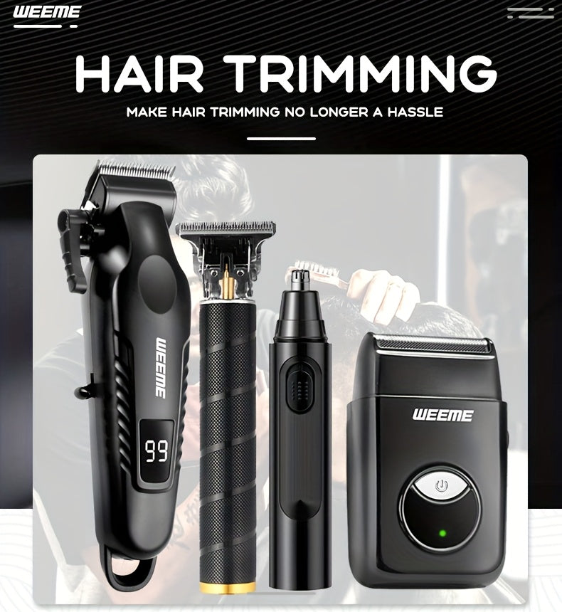WEEME 4pcs Men's facial grooming set, household electric hair clipper set USB fast-charging electric hair clipper + T-trimmer + razor + nose hair clipper Haircutting, shaving, nose hair t* Car travel home Father's Day/Birthda