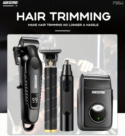WEEME 4pcs Men's facial grooming set, household electric hair clipper set USB fast-charging electric hair clipper + T-trimmer + razor + nose hair clipper Haircutting, shaving, nose hair t* Car travel home Father's Day/Birthda