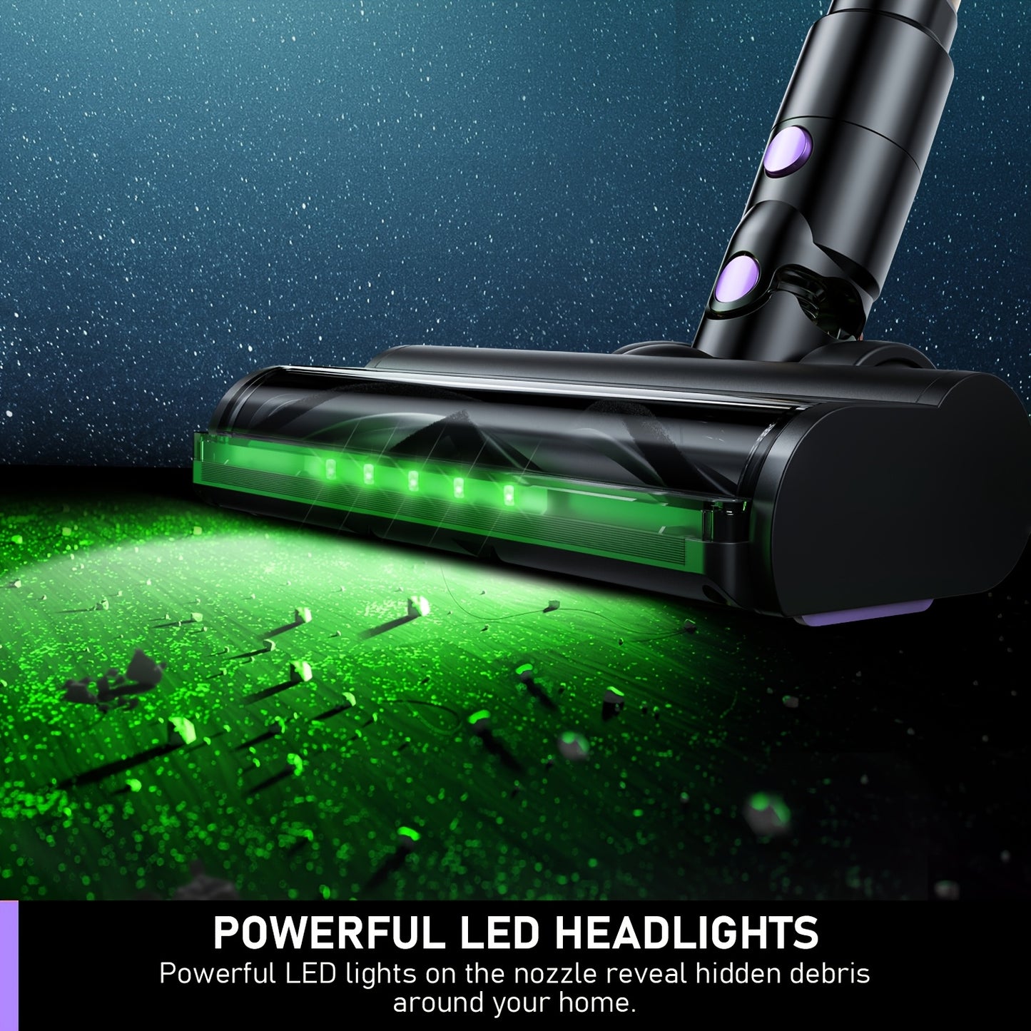 High Suction Home Cordless Vacuum Cleaner, 10-in-1 Multi-Purpose Cane Vacuum Cleaner, 45-Minute Range, 3 Suction Modes with Upgraded Green LED Lights And Tangle-Free Brush for Home, Hardwood Floors, Carpets And Pet Hair.