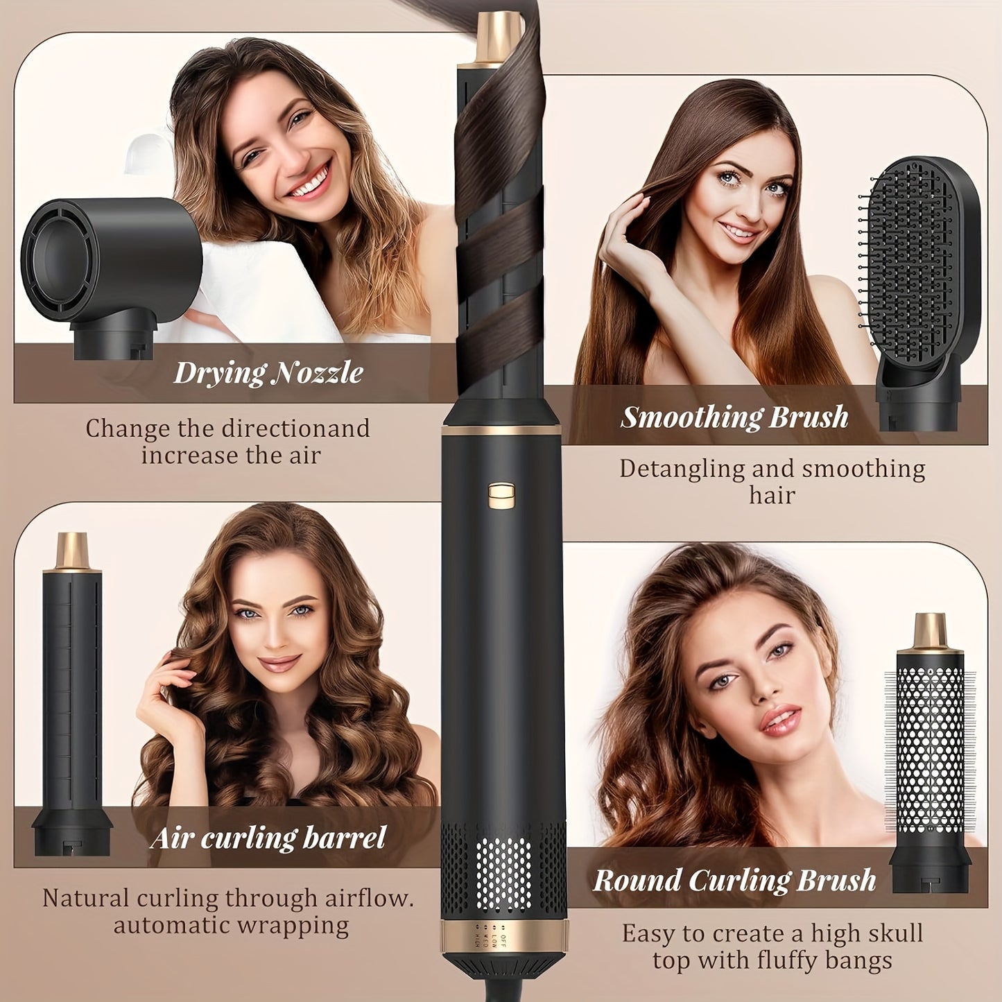 5in 1 Hair Styler Hot Air Brush Detachable Hair Hot Brush Air Curler Air Curling Wrap Styler Upgrade Hot Air Brush Curling Iron Brush Hair Styling Tools for Curling Straightening, Hair Straightening Tool, Salon Styling Tool,