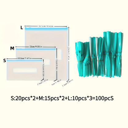 100pcs Reusable Zipper Storage Bags - Multi-Purpose Transparent Food Freshness Bags, Suitable for Fruits, Grains, Vegetables, and Meat - Essential Kitchen Organizer & Produce Bags, Pantry Essentials, Food Preservation, Compac