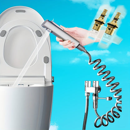 Stainless Steel Heavy-Duty Wall-Mounted Shower System with Adjustable Vertical Spray Gun - Dual-Outlet Angle Valve (G1/2 Male Thread) for Bathroom,, Car Wash - ABS Hose Compatible, Polished Chrome & Valve Core