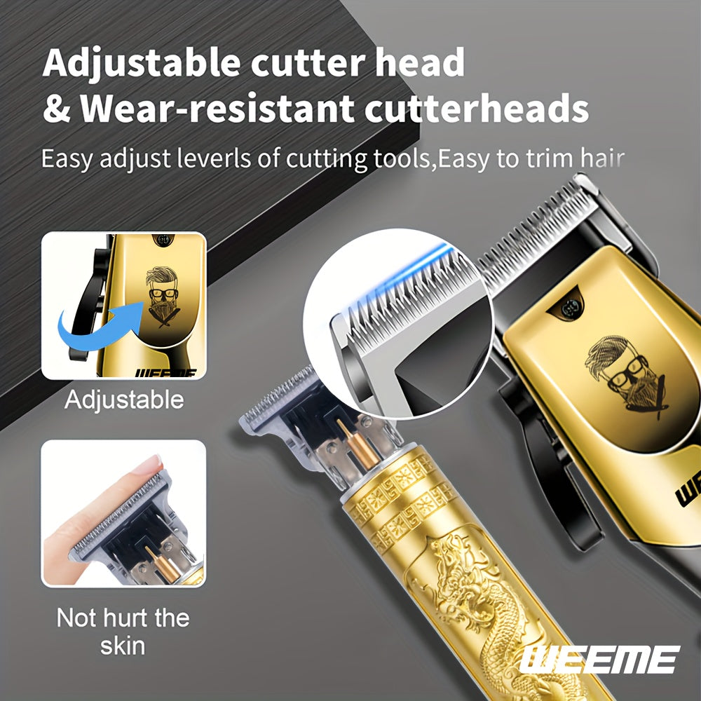 WEEME 4pcs Men'S Golden Electric Hairdresser Set, Household Beard Building Kit. Electric Hair Clipper + Electric Shaver + Electric Nose Hair Trimmer + Fine Trimmer. Used for Home, Car and Travel. Gifts for Fathers, Husbands,