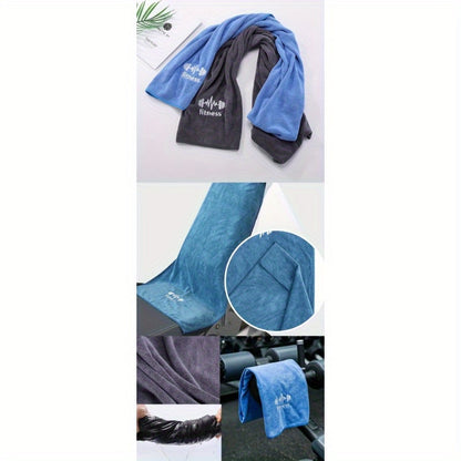 1pc Unisex Quick-Dry Sports Towel with Oversized Sleeve, Embroidered Fitness Motif, Ultra-Absorbent Gym Mat for Running, Outdoor, Badminton, Basketball - 40x95cm