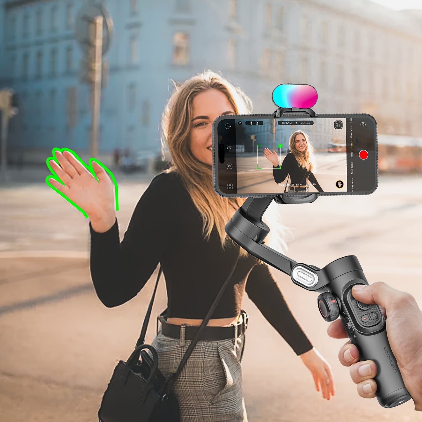 AOCHUAN 3-Axis Smartphone Gimbal Handheld Phone Stabilizer With AI 7.0 Anti-Shake, AI Face/Object Tracking Zoom & Focus Wheel Gimble For Smart Phone Video Recording Handheld Stabilizer For Video Creators 250g Payload Capacity