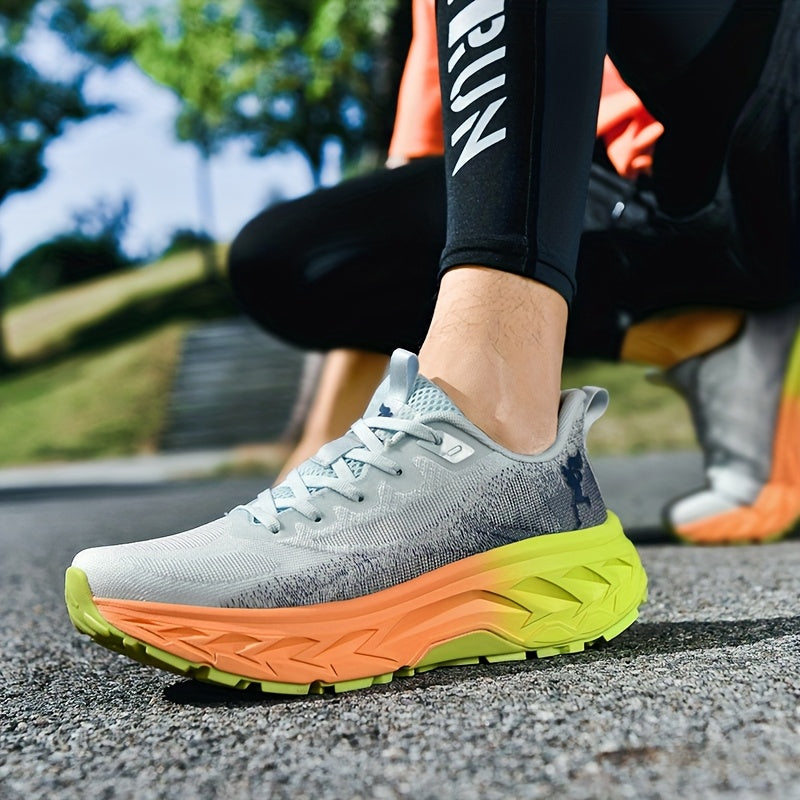 Calçado desportivo para homem para todas as estações, sola macia MD, topo em malha respirável, design leve, sola grossa, calçado moderno para corrida, viagens, caminhadas e campismo.