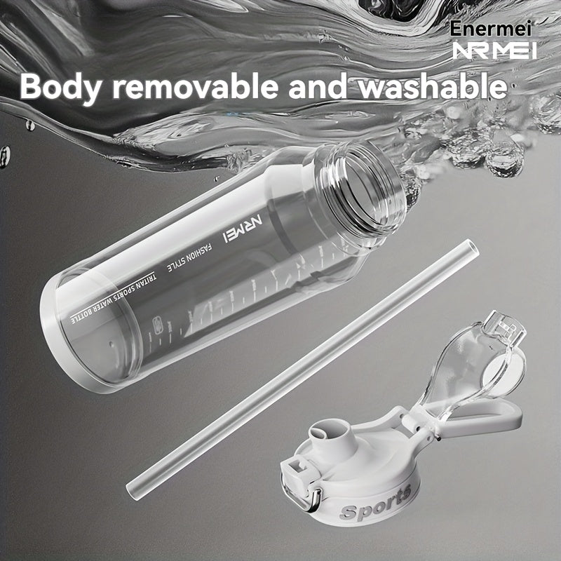 Garrafa de água desportiva NRMEi com palhinha, tampa flip-top e pega portátil - Design durável, resistente a impactos e antiderrapante para ginásio, atividades ao ar livre e hidratação. Acabamento brilhante e elegante. Material livre de BPA.