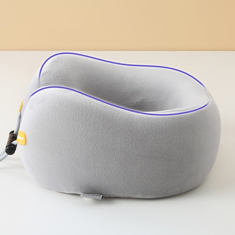 Polyurethane Foam Travel Neck Pillow - Ergonomic U-Shaped Contour Design with Adjustable Strap & 3 Fluffy Earplugs, Medium-Soft Grey Flannel Cover for Airplane, Car, Office & Home Use, Neck Pillow for Travel for Plane, Car Sl