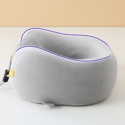 Polyurethane Foam Travel Neck Pillow - Ergonomic U-Shaped Contour Design with Adjustable Strap & 3 Fluffy Earplugs, Medium-Soft Grey Flannel Cover for Airplane, Car, Office & Home Use, Neck Pillow for Travel for Plane, Car Sl