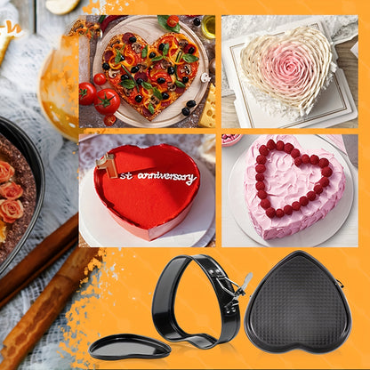 3pcs Christmas Baking Set, Carbon Steel Cake Pans with Detachable Base, Multi-Shaped Heart & Round Polycarbonate Molds, for Creative Cooking & Kitchen Supplies