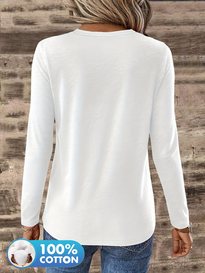 3pcs Women'S 100% V-Neck Long Sleeve T-Shirts - Soft, Durable, and Comfortable Casual Wear for All Seasons, Perfect for Holidays, Graduations, and Everyday Style, Everyday Comfort Wear | Minimalist Style | Soft Fabric Tee