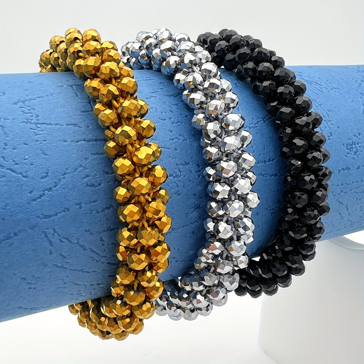 Esbbela 3pcs Bracelet Set Holiday Gift Beaded Artificial Crystal Stackable Strap Set with Elasticity Suitable for Women Men 16.51-20.32cm Daily Vacation