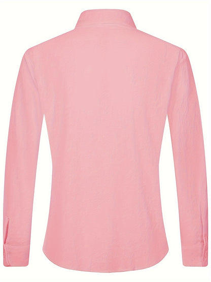 Camisa de homem em algodão de manga comprida e cor sólida com botões, modelo com lapela, ideal para a primavera e outono.