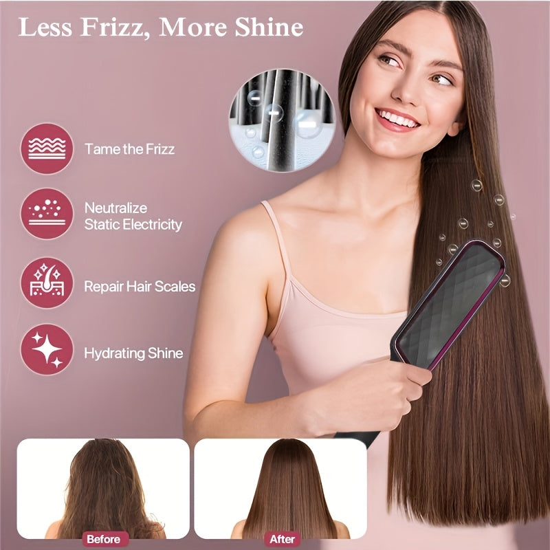 2-in-1 Straightening & Curling Hair Styler Comb - Fast, Portable with European Plug (220V) for Professional Salon & Home Use
